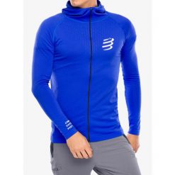Bluza z kapturem męska Compressport 3D Thermo Seamless Hoodie Zip. Niebieskie bluzy nierozpinane męskie Compressport, l, bez wzorów, z kapturem. Za 440.99 zł.