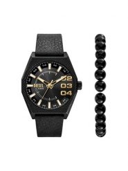 Diesel Zestaw zegarek i bransoletka Double Scraper DZ2210SET Czarny. Czarne, analogowe zegarki męskie Diesel. Za 699.99 zł.