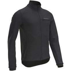 Kurtka zimowa na rower szosowy Triban RC100. Czarne kurtki treningowe męskie VAN RYSEL, na zimę, l, bez wzorów, z materiału, bez kaptura, rowerowe. Za 199.99 zł.