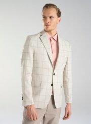 PAKO LORENTE – Beżowa marynarka męska w kratę Windowpane. Brązowe marynarki męskie Pako Lorente, m, bez wzorów. Za 329.99 zł.
