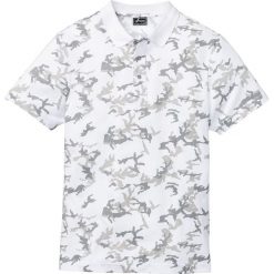Shirt polo Slim Fit bonprix biały z nadrukiem. Koszulki polo męskie marki bonprix. Za 44.99 zł.