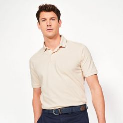 Koszulka polo do golfa z krótkim rękawem męska Inesis MW500. Brązowe koszulki polo męskie INESIS, m, bez wzorów, z bawełny, klasyczne, bez kołnierzyka, bez ramiączek. W wyprzedaży za 39.99 zł.
