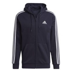Bluza męska adidas Essentials Full-Zip Hoodie. Niebieskie bluzy z kapturem męskie ADIDAS, m, bez wzorów, z bawełny, z kapturem. Za 175.00 zł.