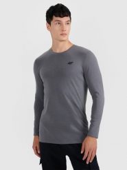 4F Longsleeve slim gładki męski - szary XL. Szare koszulki męskie z długim rękawem 4f, m, bez wzorów, bez kołnierzyka, bez ramiączek. Za 69.99 zł.
