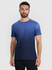 4F Koszulka treningowa szybkoschnąca męska - granatowa L. Niebieskie t-shirty sportowe męskie 4f, l, bez wzorów, z elastanu, klasyczne, bez ramiączek. Za 119.99 zł.