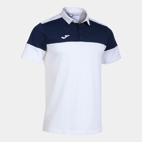Polo Joma Crew V. Białe koszulki polo męskie Joma, bez wzorów, z bawełny, sportowe, bez kołnierzyka, bez ramiączek. Za 144.25 zł.
