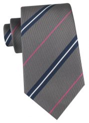 Klasyczny Krawat Klubowy - Alties - Popielato-Beżowy w Prążek. Szare krawaty i muchy męskie Alties, bez wzorów, z tkaniny, eleganckie. Za 49.00 zł.