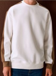 Bluza crewneck z lampasami - kremowy. Białe bluzy nierozpinane męskie Sinsay, l, bez wzorów, bez ramiączek, bez kaptura. Za 49.99 zł.