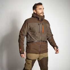 Kurtka myśliwska Solognac 900 Renfort wodoodporna. Brązowe kurtki outdoor męskie SOLOGNAC, m, bez wzorów, z materiału, bez kaptura, outdoorowe. W wyprzedaży za 599.99 zł.