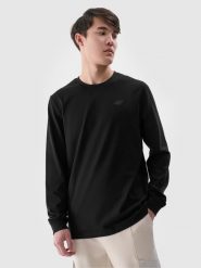 4F Longsleeve regular gładki męski - czarny XL. Czarne koszulki męskie z długim rękawem 4f, m, bez wzorów, z bawełny, klasyczne, bez kołnierzyka, bez ramiączek. Za 69.99 zł.