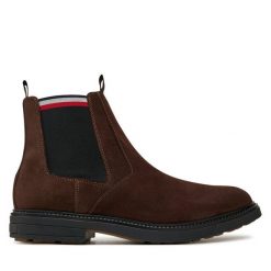 Sztyblety Tommy Hilfiger. Brązowe sztyblety męskie Tommy Hilfiger, bez obcasa, bez zapięcia. Za 599.99 zł.