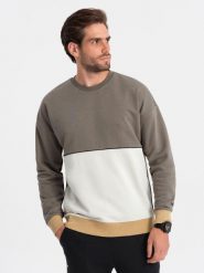 Bluza męska OVERSIZE z kontrastowym łączeniem kolorów - khaki V7 OM-SSNZ-0130 S. Brązowe bluzy nierozpinane męskie Ombre, m, bez wzorów, bez ramiączek, bez kaptura. Za 287.44 zł.