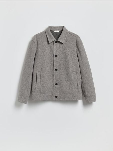 Kurtka koszulowa z kołnierzem - jasnoszary. Szare kurtki męskie Reserved, l, bez wzorów, z dzianiny, bez ramiączek, bez kaptura. Za 199.99 zł.