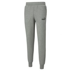 Męskie spodnie dresowe z logo Essentials PUMA Medium Gray Heather. Szare spodnie dresowe męskie Puma, bez wzorów, z bawełny. Za 214.40 zł.