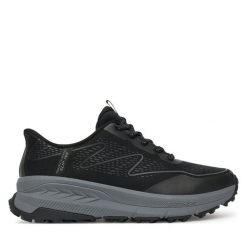 Trekkingi Skechers. Czarne buty trekkingowe męskie Skechers, bez wzorów, sportowe, bez obcasa, bez zapięcia. Za 239.99 zł.