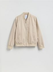 Kurtka bomberka ze stójką - beżowy. Brązowe kurtki męskie Reserved, l, bez wzorów, bez ramiączek, bez kaptura. Za 199.99 zł.