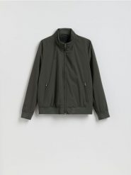 Kurtka bomberka ze stójką - zielony. Zielone kurtki męskie Reserved, l, bez wzorów, bez ramiączek, bez kaptura. Za 199.99 zł.