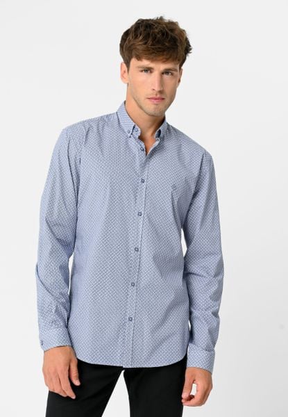 Wzorzysta koszula, Slim Fit, K-OPULUS. Niebieskie koszule męskie Volcano, l, bez wzorów, z bawełny, bez kołnierzyka, bez ramiączek. Za 139.99 zł.