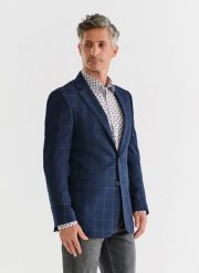 PAKO LORENTE – Granatowa marynarka garniturowa w kratę. Niebieskie marynarki męskie Pako Lorente, m, bez wzorów, z elastanu. Za 699.99 zł.