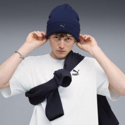 Głęboka czapka z metalowym logo PUMA CAT PUMA Navy Blue. Białe czapki męskie Puma, bez wzorów, sportowe. Za 89.00 zł.