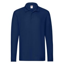 Męska Koszulka Polo Premium Z Długim Rękawem. Niebieskie koszulki polo męskie Fruit of the Loom, m, bez wzorów, bez kołnierzyka, bez ramiączek. Za 85.99 zł.