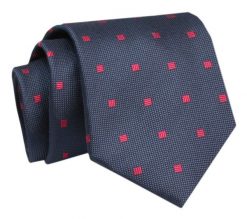 Krawat - ALTIES - Granat w Czerwone Kwadraciki. Niebieskie krawaty i muchy męskie Alties, bez wzorów, z tkaniny, eleganckie. Za 49.00 zł.