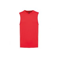 Sweter bez rękawów z dekoltem w szpic Kariban. Czerwone swetry męskie KARIBAN, bez wzorów, bez kołnierzyka, bez ramiączek. Za 165.50 zł.