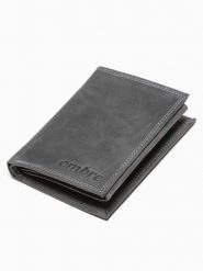 Portfel męski skórzany - czarny. Czarne portfele męskie Ombre Clothing, bez wzorów, z materiału. W wyprzedaży za 97.49 zł.