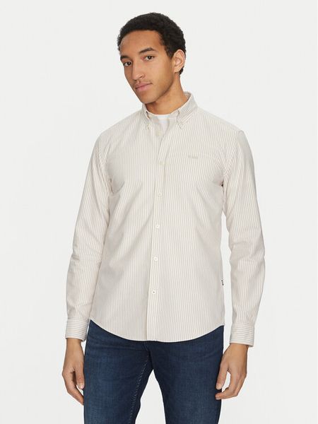 BOSS Koszula Roan 50520275 Beżowy Slim Fit. Brązowe koszule męskie Boss, m, bez wzorów, z bawełny, bez kołnierzyka, bez ramiączek. Za 319.99 zł.