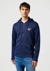 WRANGLER MĘSKA BLUZA WRANGLER GRAPHIC ZIP HOODIE NAVY 112362887. Niebieskie bluzy nierozpinane męskie Wrangler, m, bez wzorów, bez ramiączek, bez kaptura. Za 159.99 zł.