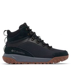 Trekkingi Columbia. Czarne buty trekkingowe męskie Columbia, bez wzorów, sportowe, bez obcasa, bez zapięcia. Za 479.99 zł.