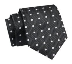 Krawat - ALTIES - Czarny w Białe Groszki. Białe krawaty i muchy męskie Alties, bez wzorów, z tkaniny, eleganckie. Za 49.00 zł.