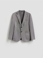 Marynarka slim fit z dodatkiem wiskozy - czarny. Czarne marynarki męskie Reserved, l, bez wzorów, z dzianiny. Za 199.99 zł.