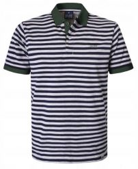 Męska, Bawełniana Koszulka Polo - Pako Jeans - Zielone Akcenty, Paski. Zielone koszulki polo męskie Pako Jeans, l, bez wzorów, z bawełny, casualowe, bez kołnierzyka, bez ramiączek. Za 119.00 zł.