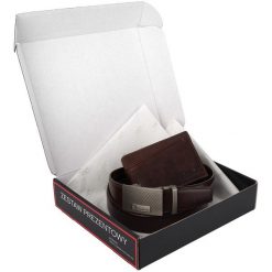 Zestaw prezentowy męski skórzany pasek portfel pudełko premium Beltimore Z53. Portfele męskie bez wzorów. Za 100.99 zł.