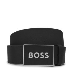 Pasek Męski BOSS. Czarne paski męskie Boss, bez wzorów. Za 299.99 zł.