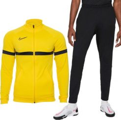 Nike Dres męski Nike Dri-FIT Academy żółto czarny. Czarne komplety dresowe męskie Nike, bez wzorów, z dresówki, bez ramiączek, bez kaptura. Za 277.00 zł.