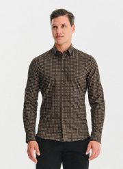 PAKO LORENTE – Brązowa koszula we wzór. Brązowe koszule męskie Pako Lorente, m, bez wzorów, z bawełny, bez kołnierzyka, bez ramiączek. Za 199.99 zł.