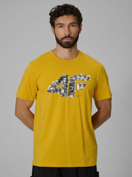4F T-shirt regular z nadrukiem męski - żółty S. Żółte t-shirty męskie 4f, m, bez wzorów, z dzianiny, bez kołnierzyka, bez ramiączek. Za 59.99 zł.