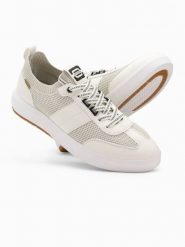 Wsuwane męskie sneakersy ze strukturalnego materiału – kremowe V1 - Rozmiar: 40. Białe buty sportowe na co dzień męskie Ombre Clothing, m, z aplikacjami, z meshu, bez ramiączek, bez kaptura, trekkingowe. W wyprzedaży za 89.99 zł.