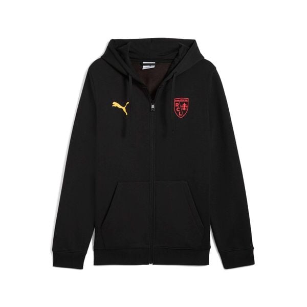 Kurtka z kapturem z zamkiem RC Lens 2025/26. Czarne kurtki męskie Puma, bez wzorów, ze lnu, sportowe, bez ramiączek, z kapturem. Za 258.50 zł.