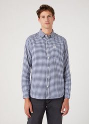 WRANGLER 1 POCKET SHIRT MĘSKA KOSZULA W KRATĘ BLUE RIBBON W5A22LB51 112327218. Niebieskie koszule męskie Wrangler, m, bez wzorów, bez kołnierzyka, bez ramiączek. Za 129.99 zł.