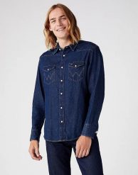 MĘSKA KOSZULA JEANSOWA WRANGLER 27MW NEW W5MSLW301 112130242, XL. Niebieskie koszule męskie Wrangler, m, bez wzorów, z bawełny, bez kołnierzyka, bez ramiączek. Za 189.99 zł.