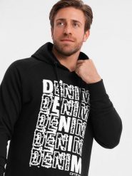 Męska bluza kangurka nierozpinana z kapturem i nadrukiem - czarna V1 - Rozmiar: L. Czarne bluzy nierozpinane męskie Ombre Clothing, l, bez wzorów, z bawełny, bez ramiączek, z kapturem. W wyprzedaży za 49.99 zł.