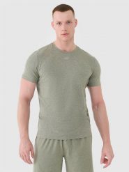 4F Koszulka treningowa szybkoschnąca męska - oliwkowa/khaki S. Brązowe t-shirty sportowe męskie 4f, m, bez wzorów, z dzianiny, klasyczne, bez ramiączek. W wyprzedaży za 59.99 zł.