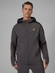 4F Bluza dresowa regular z kapturem męska - szara L. Szare bluzy rozpinane męskie 4f, l, bez wzorów, z dresówki, z kapturem. Za 199.99 zł.