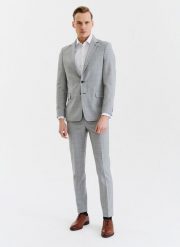 PAKO LORENTE – Szare wełniane spodnie garniturowe w kratę. Szare eleganckie spodnie męskie Pako Lorente, bez wzorów, z wełny. Za 399.99 zł.