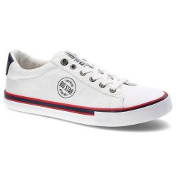 Trampki męskie Big Star, z tekstylną cholewką sznurowaniem na metalowych oczkach i gumowym noskiem, białe, JJ174134. Białe trampki męskie Big Star, bez wzorów, z gumy, eleganckie, bez zapięcia. Za 127.99 zł.