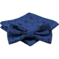 Modna Mucha Męska - Alties - Granat z Niebieskim Wzorem Paisley. Niebieskie krawaty i muchy męskie Alties, bez wzorów, eleganckie. Za 44.00 zł.