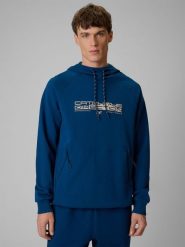 4F Bluza dresowa regular z kapturem męska - granatowa XL. Niebieskie bluzy z kapturem męskie 4f, m, bez wzorów, z dresówki, z kapturem. Za 179.99 zł.